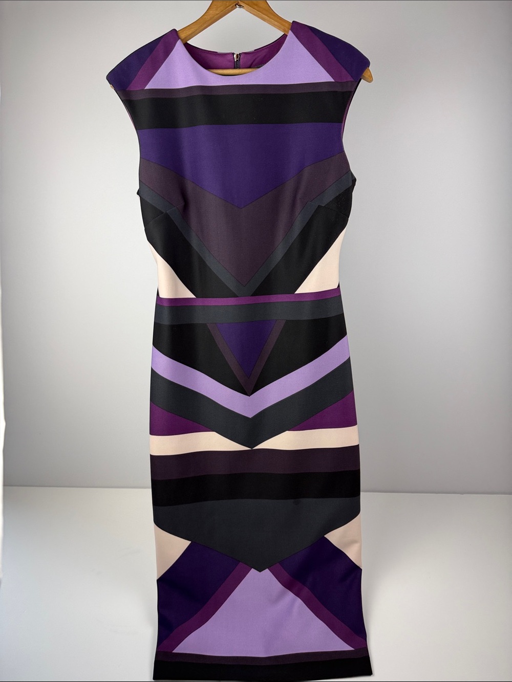 Vince Camuto Purple and Cream Geometric Midi Dress